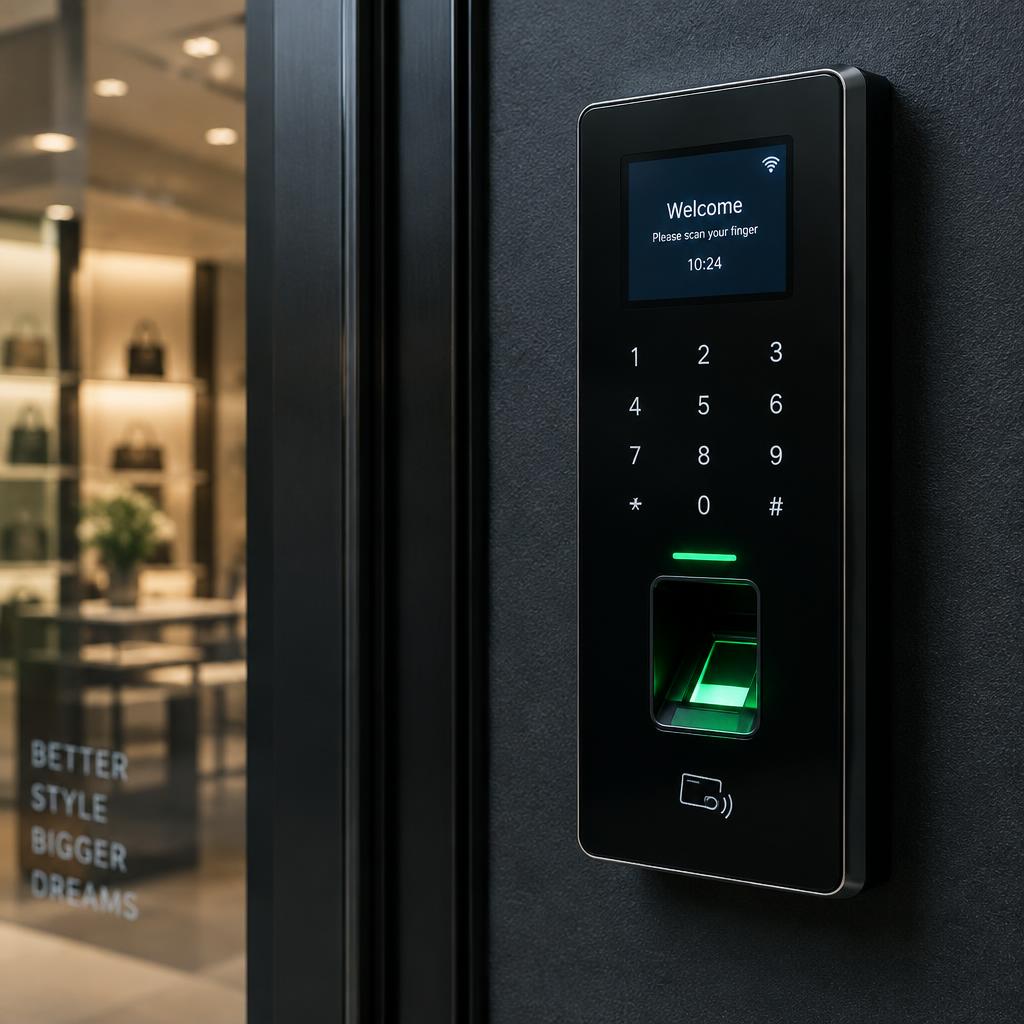 Access control panel with fingerprint reader and keypad